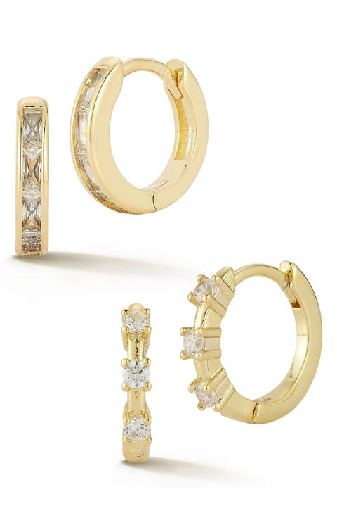 Set of 2 Cubic Zirconia Huggie Hoop Earrings