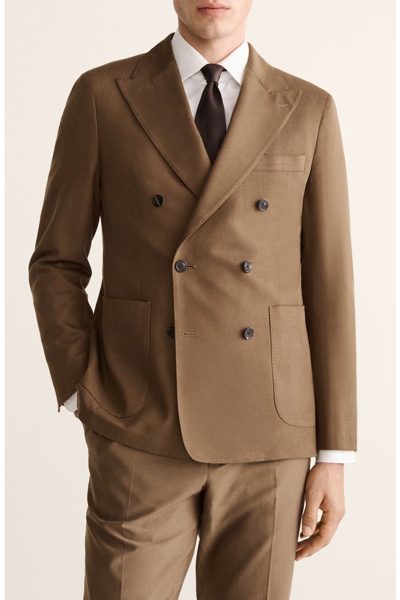 Double Breasted Slim Fit Jacket, Main, color, TOBACCO BROWN