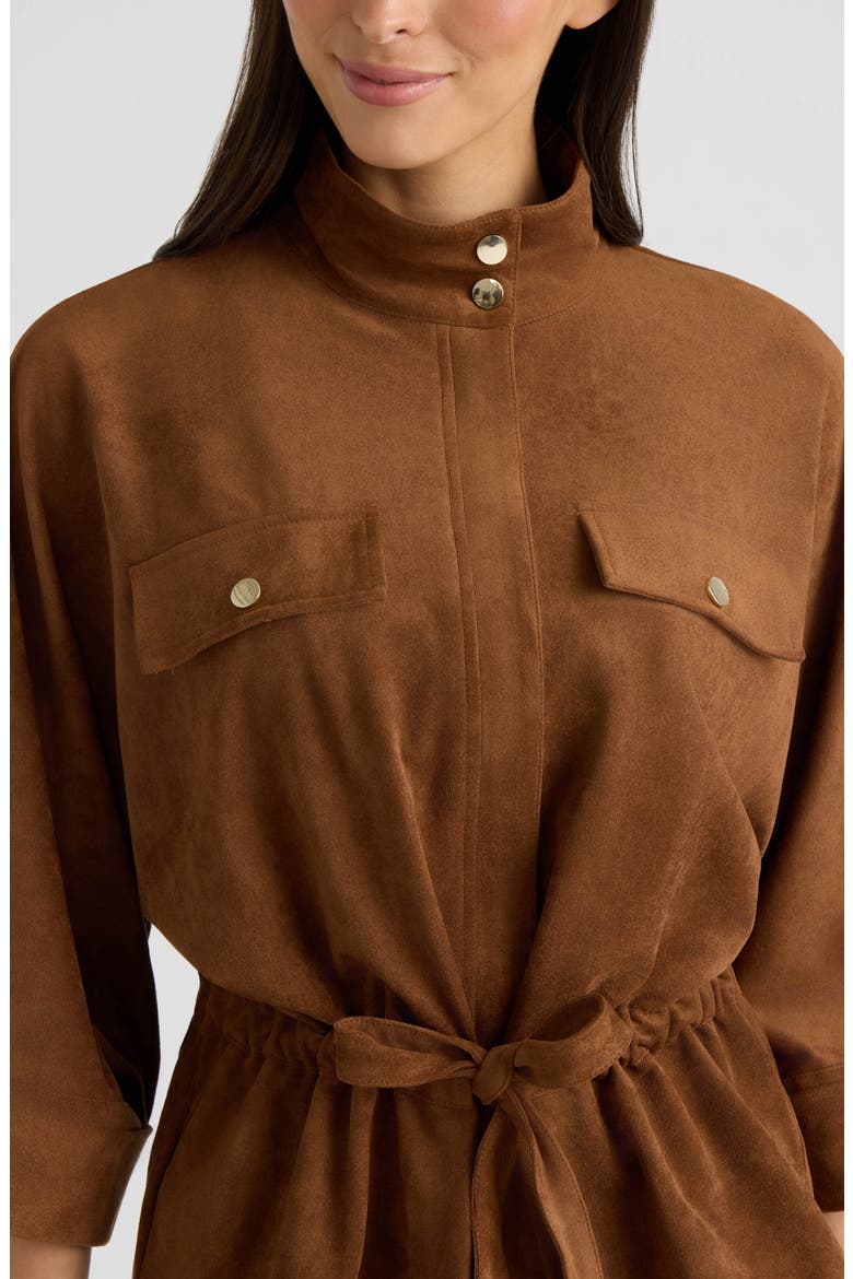 Faux Suede Tie Waist Jacket, Alternate, color, DARK TAN