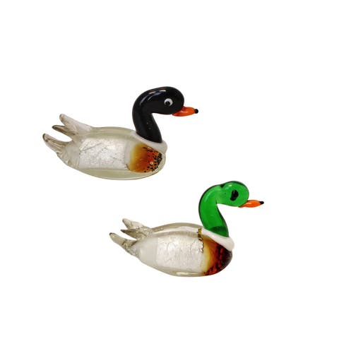 2" Glass Duck Figures Figurines Set Of 6