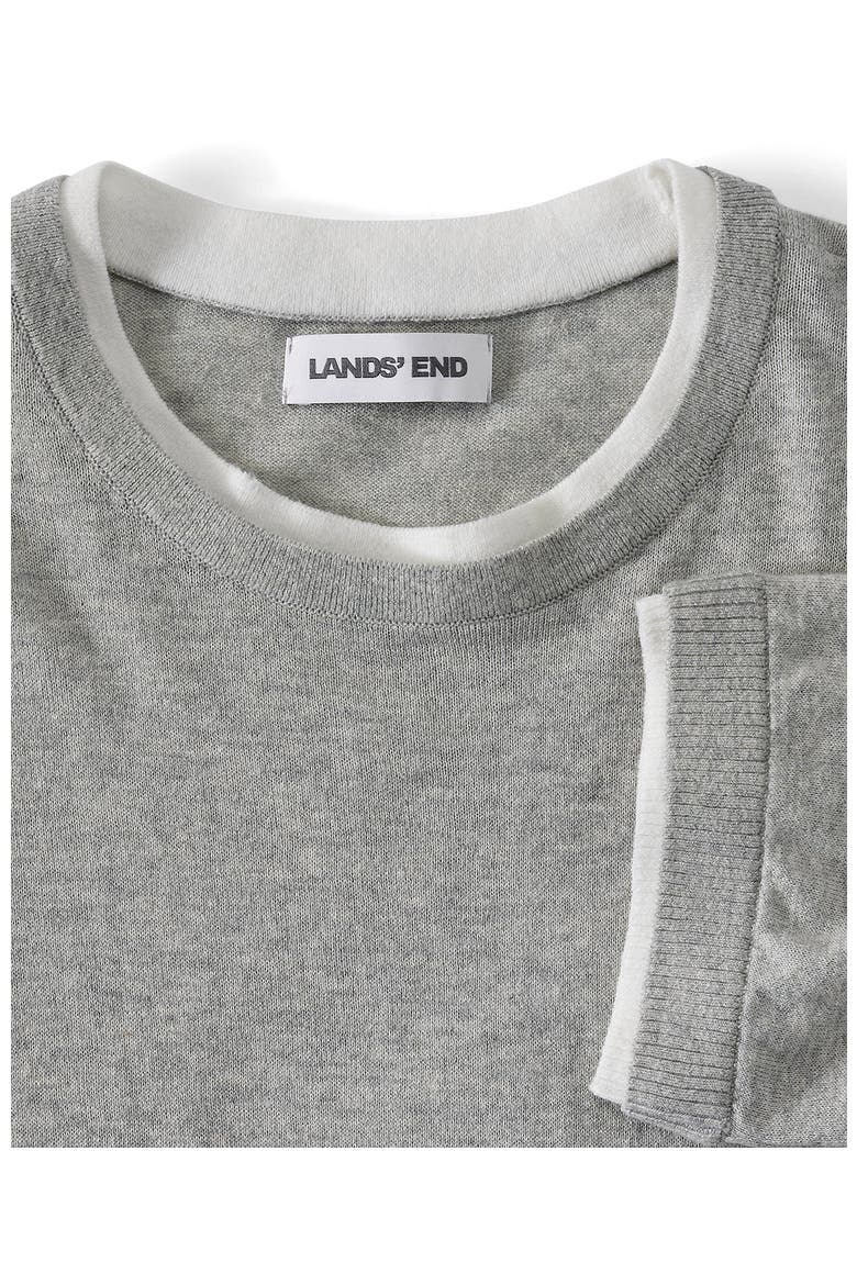 Double Trim Cotton Crew Neck Tee Sweater, Alternate, color, Gray Heather/White