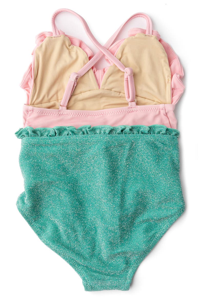 Kids' Metallic Ruffle Tie Belt One-Piece Swimsuit, Alternate, color, MULTI