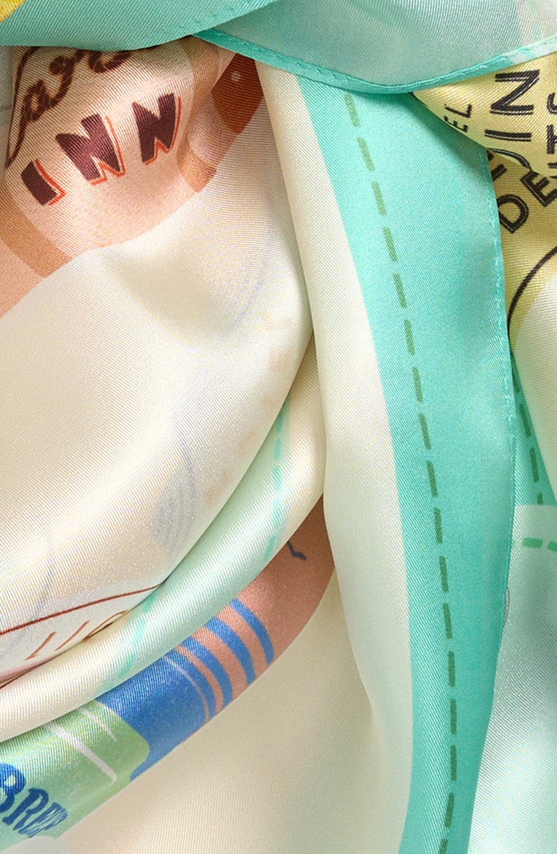 Echo Travel Stickers Silk Square Scarf, Alternate, color, Beige Multi