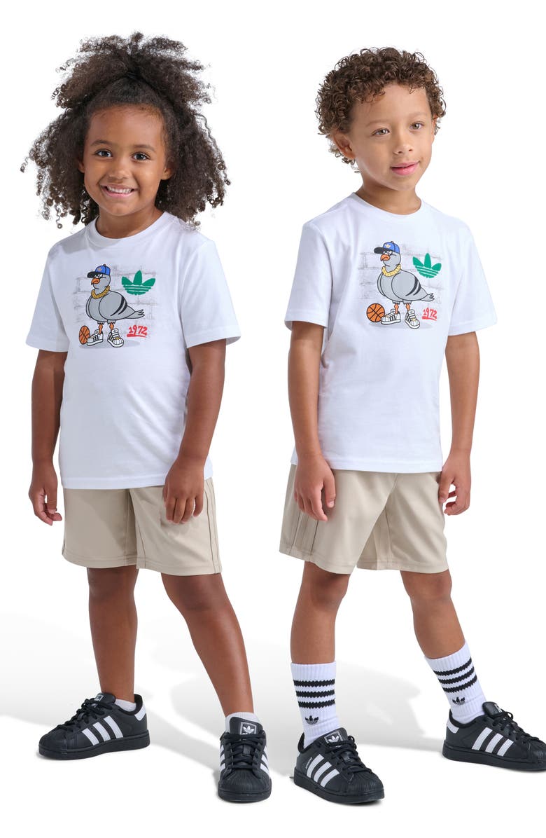 adidas 3-Stripes Woven T-Shirt & Shorts Set, Alternate, color, White/ Brown Multi