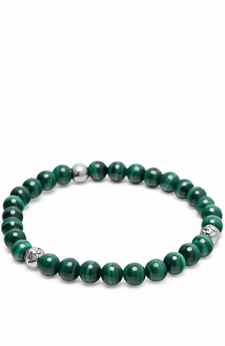 Nialaya Green Malachite Silver Ball Bracelet, Main, color, Green Malachite