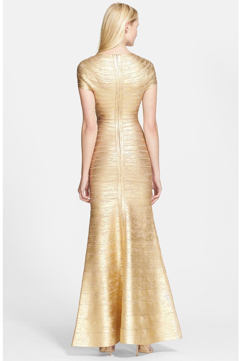 Foiled Flared Bandage Gown, Alternate, color, GOLD CHAMPAGNE
