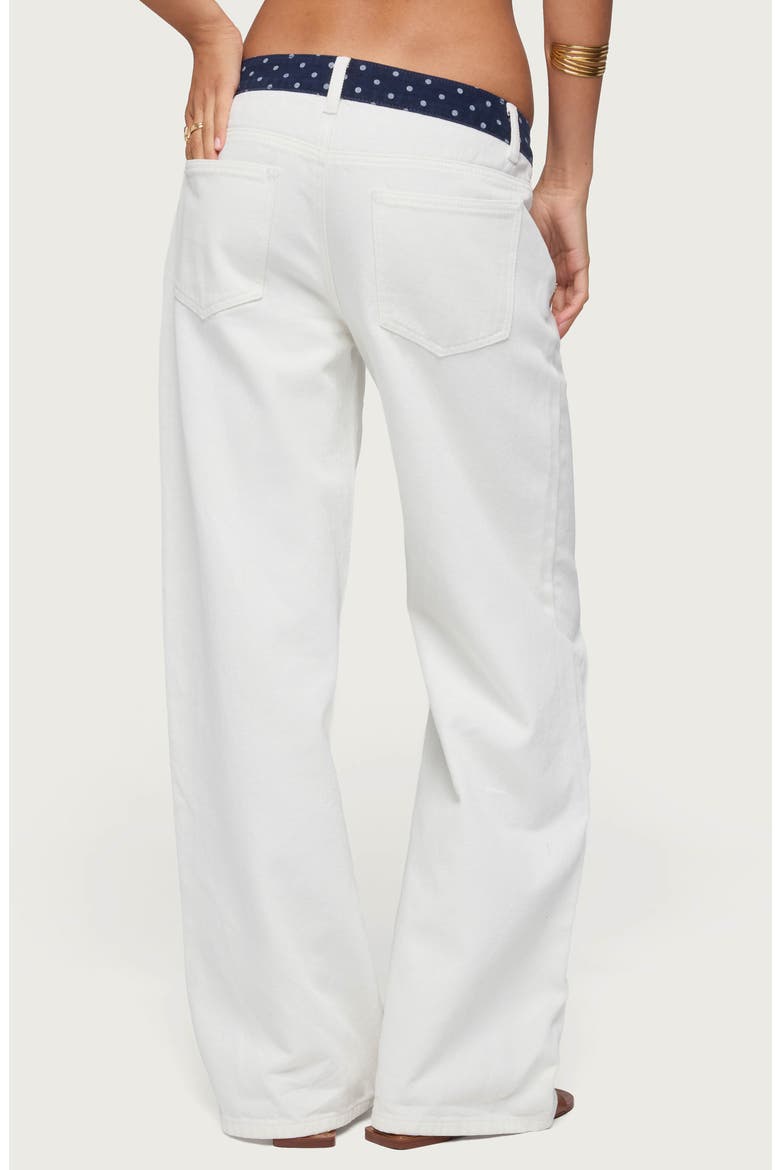 Polka Dot Waist Low Rise Wide Leg Jeans, Alternate, color, WHITE