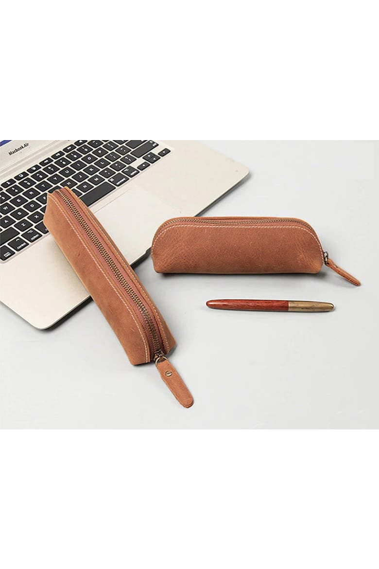 The Paavo Leather Pen Case | Leather Makeup Pouch, Alternate, color, Brown