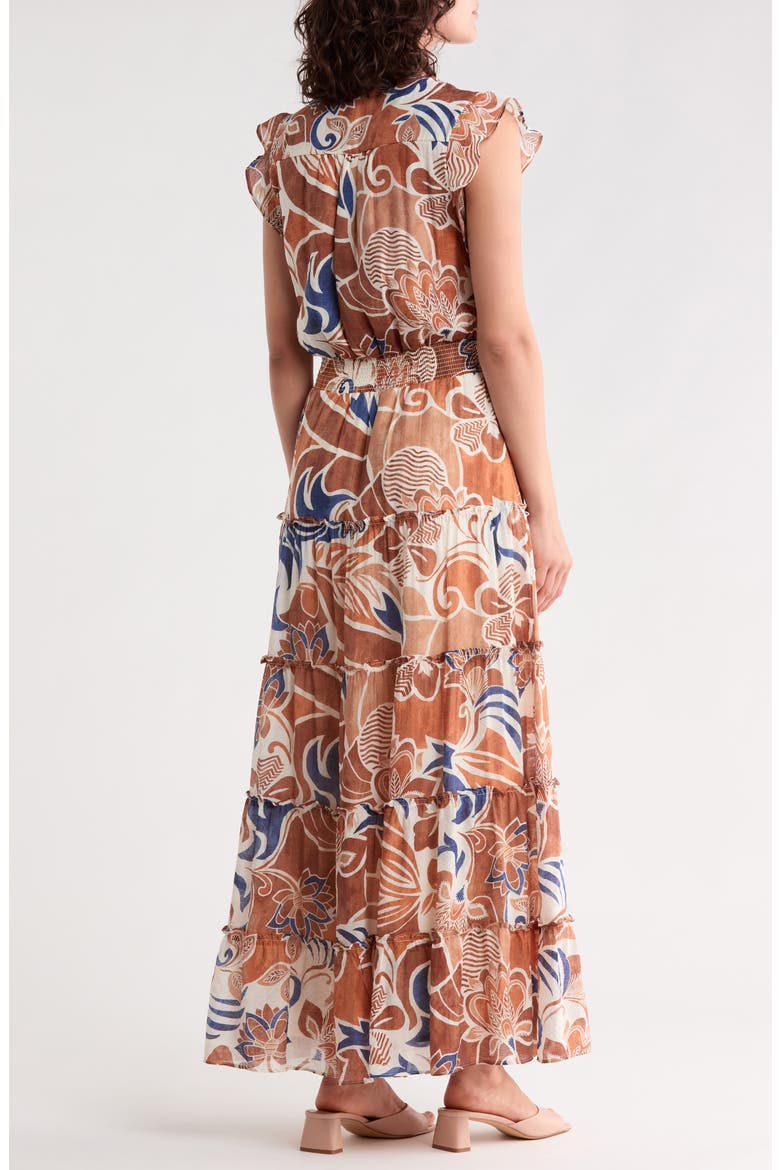 Ruffle Sleeve Smocked Waist Tiered Maxi Dress, Alternate, color, CREAM MULTI
