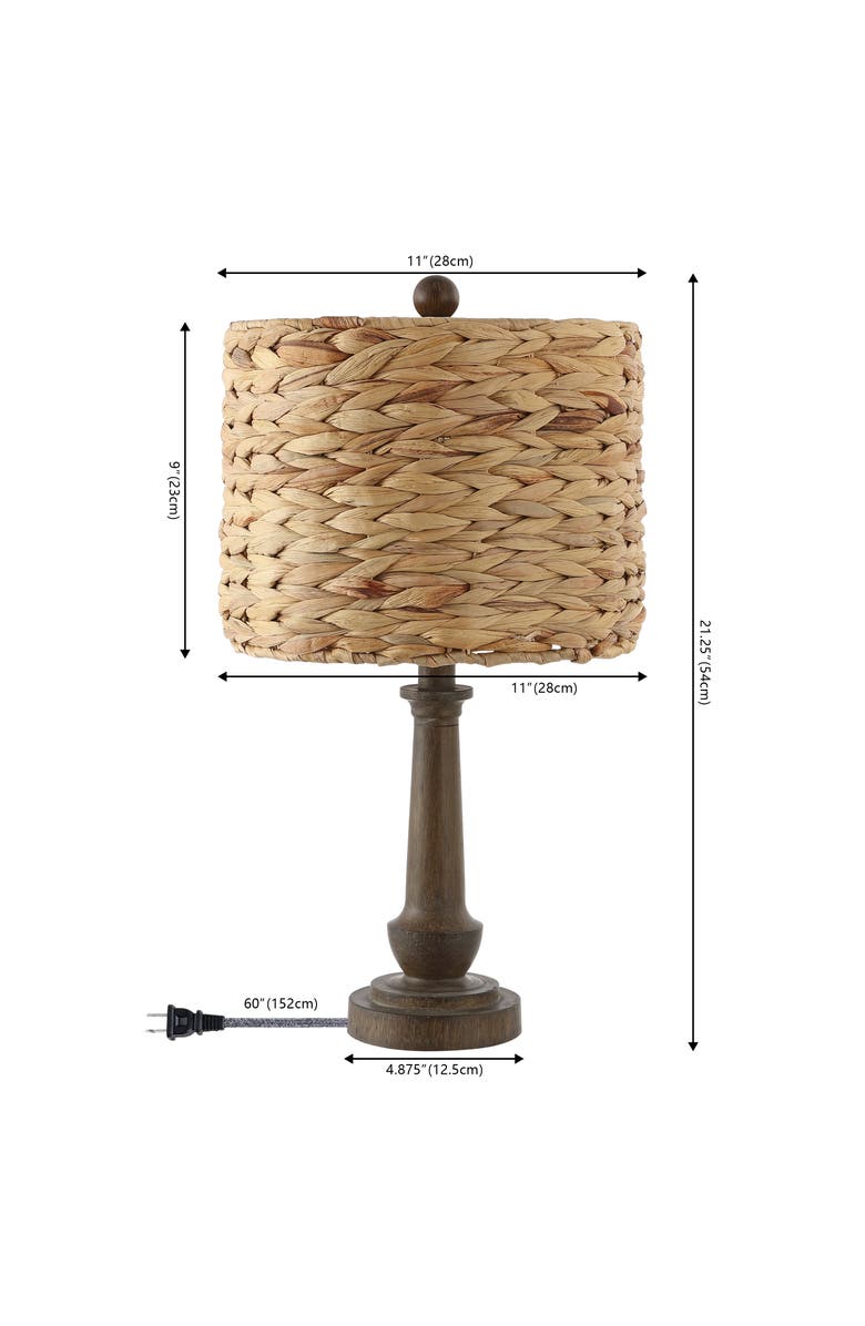 JONATHAN Y Leona 21.25" Rustic Farmhouse Handwoven Water Hyacinth/Resin LED Table Lamp, Brown Wood Finish, Alternate, color, Brown Wood Finish
