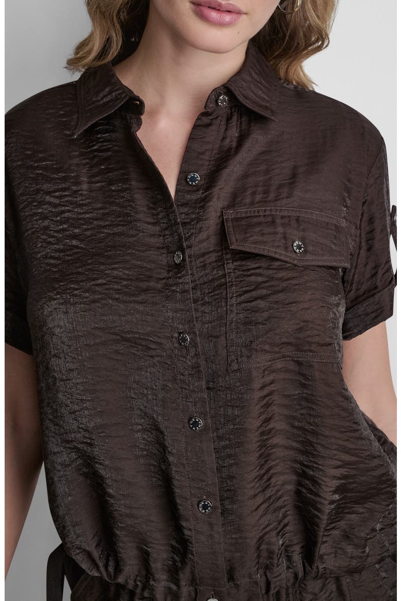 Twinkle Crinkle Roll Tab Cuff Button-Up Shirt, Alternate, color, TOBACCO