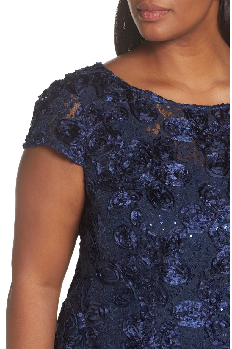 Sequin Lace Cocktail Dress, Alternate, color, NAVY