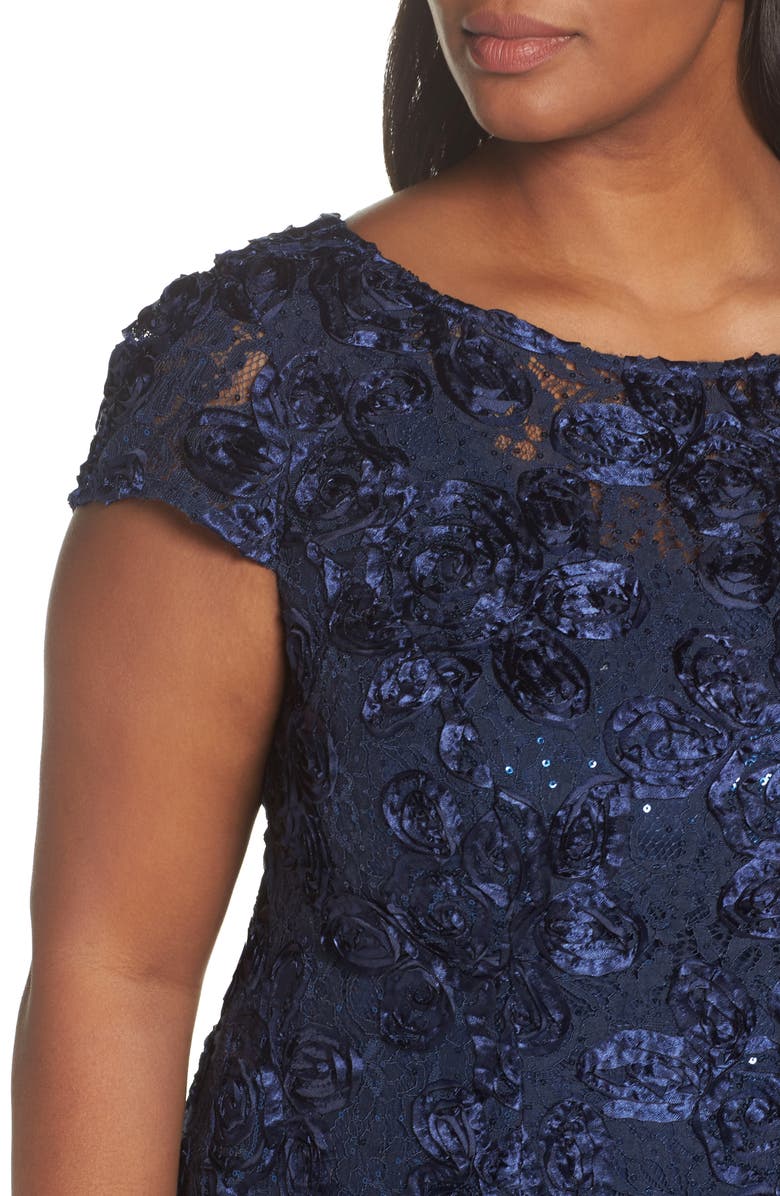 Alex Evenings Sequin Lace Cocktail Dress, Alternate, color, Navy
