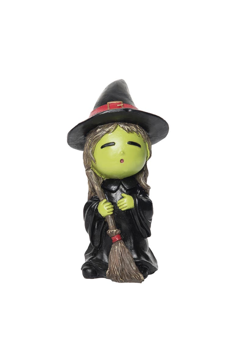 4.53" x 8.6" Happy Green Face Witch Decorative Halloween Figure Figurine, Main, color, Black
