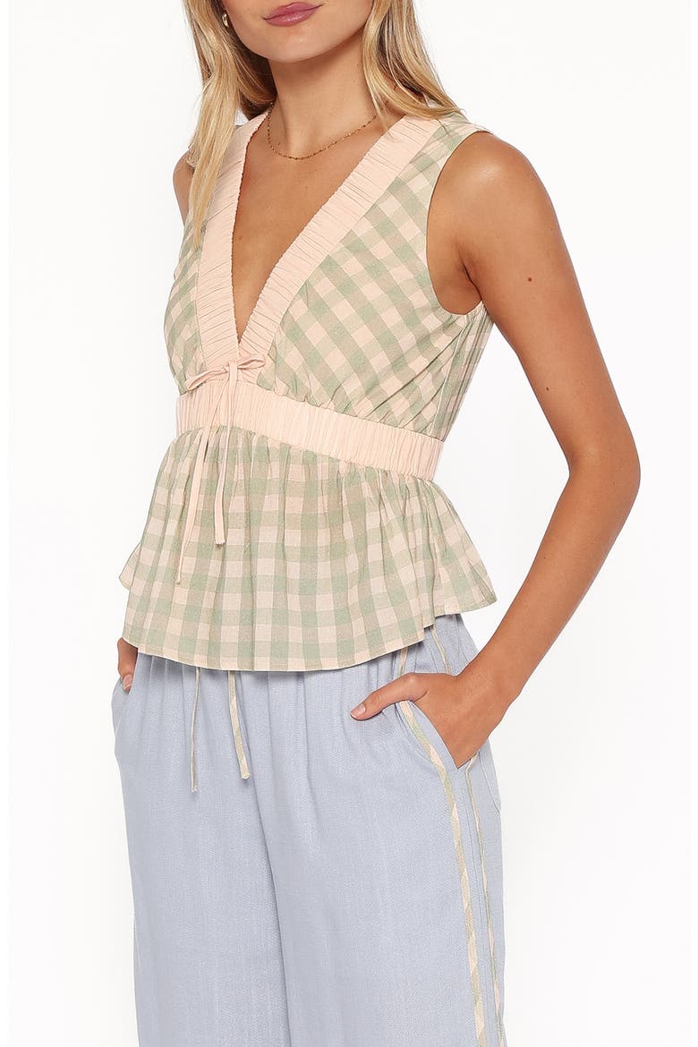 Solace Peplum Top, Alternate, color, GREEN/ PINK GINGHAM