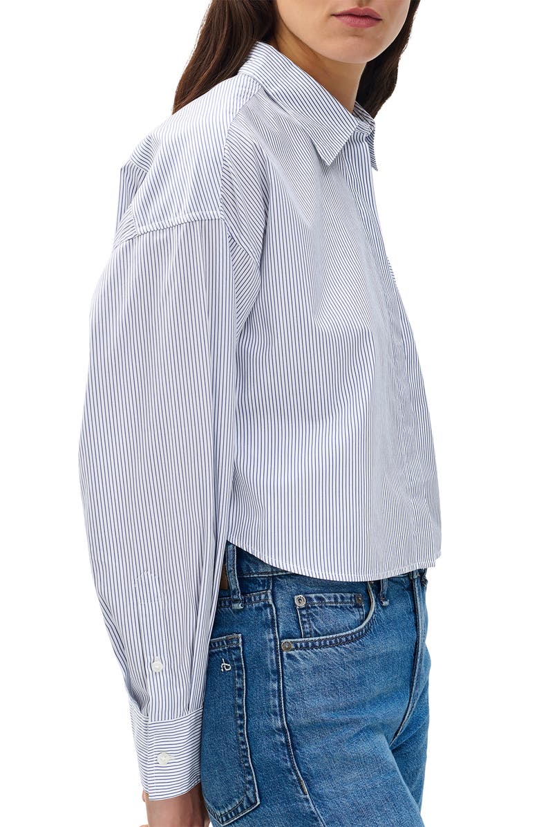 rag & bone Marin Stripe Crop Cotton Button-Up Shirt, Alternate, color, White Stripe