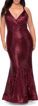 La Femme Sequin Plus Size Dress with Criss Cross Back
