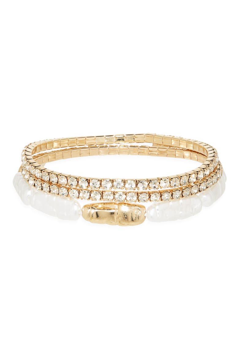 Set of 3 Faux Pearl Stretch Bracelets, Main, color, CLEAR- WHITE- GOLD