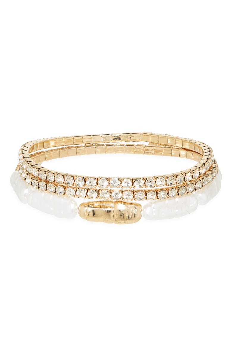 NORDSTROM RACK Set of 3 Faux Pearl Stretch Bracelets, Main, color, Clear- White- Gold