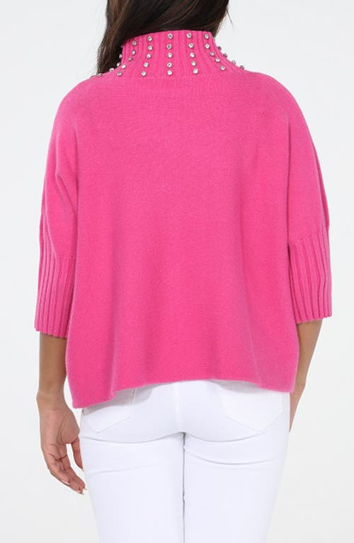 Rain And Rose Crystal Embellished Turtleneck Sweater In Pink