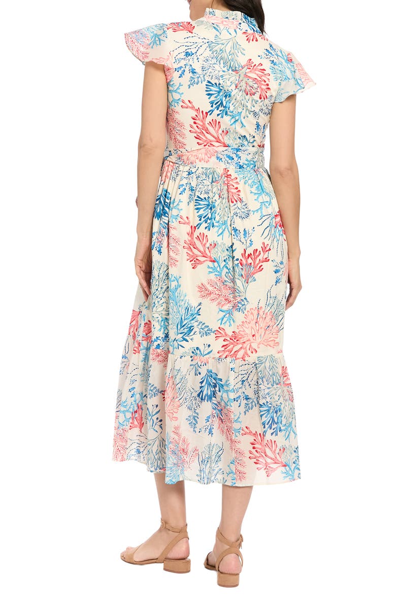 Ruffle Neck Flutter Sleeve Maxi Dress, Alternate, color, IVORY/ CORAL