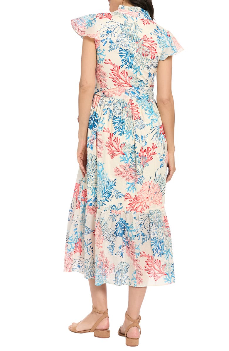 London Times Ruffle Neck Flutter Sleeve Maxi Dress, Alternate, color, Ivory/ Coral