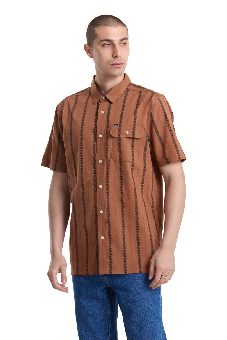 Whitworth Stripe Short Sleeve Button-Up Shirt, Alternate, color, RAWHIDE