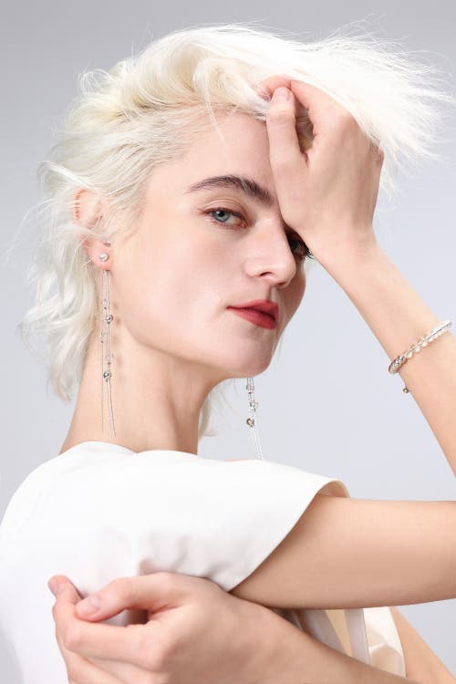 Classicharms Frostlily Mini Clear Crystal And Bead Drop Earrings In Silver