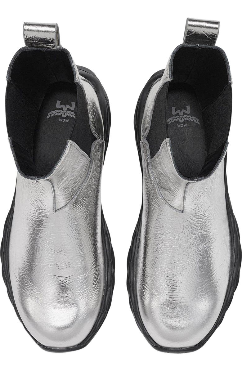 MCM Skywander Boots in Metallic Calf Leather, Alternate, color, Silver
