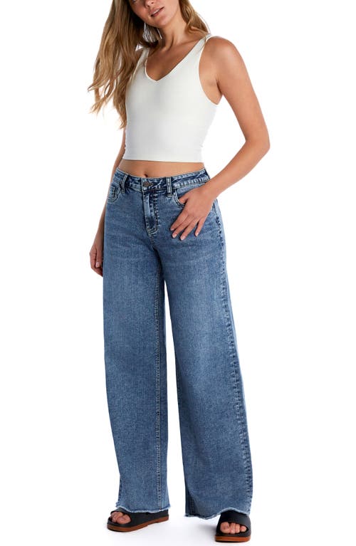 HINT OF BLU HINT OF BLU HAPPY SHAGGY HIGH WAIST RAW HEM WIDE LEG JEANS
