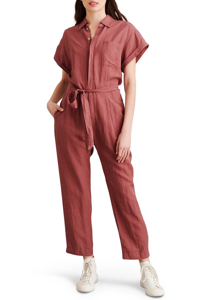 Tie Waist Crop Jumpsuit, Main, color, ROSE BROWN