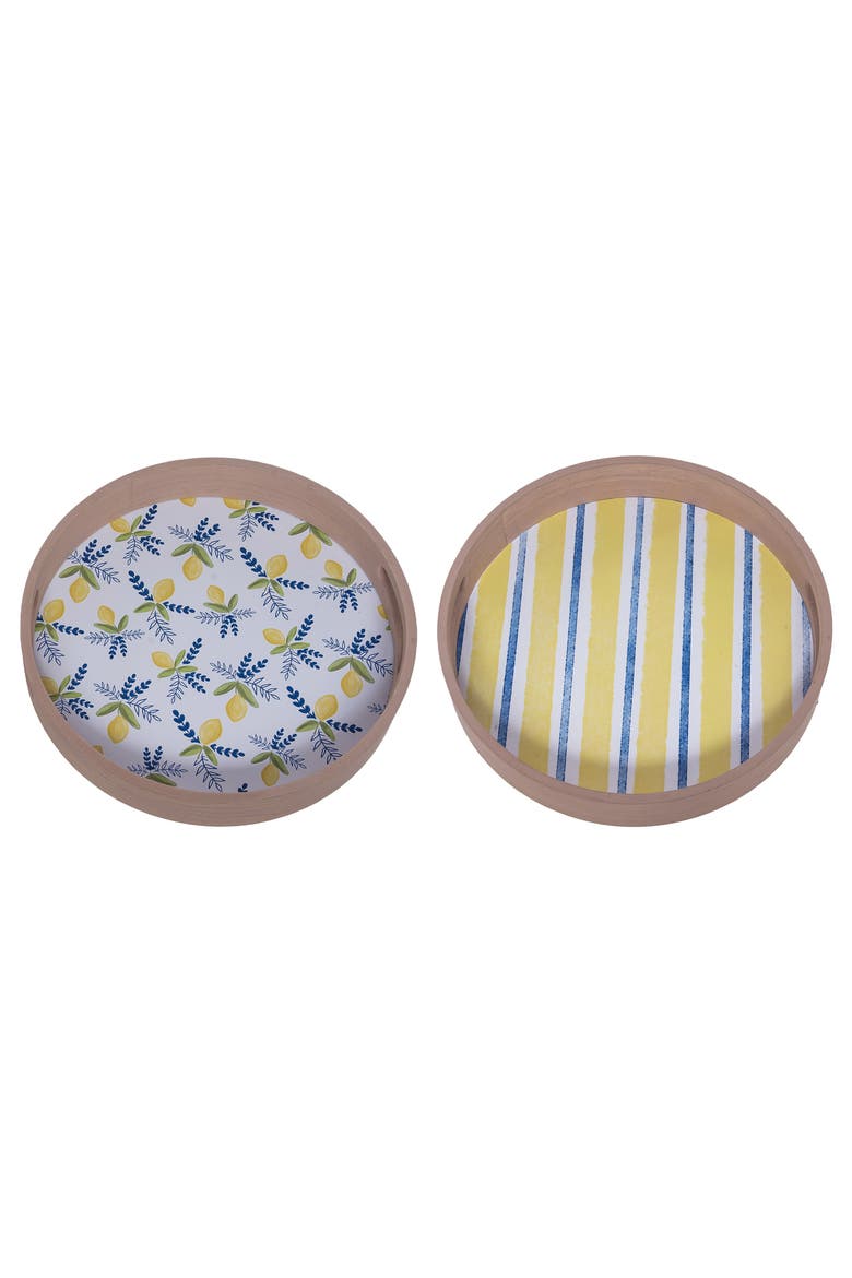 Wood Serving Tray Citrus Set of 2 Multicolored for Spring Tabletop Decor, Main, color, Yellow