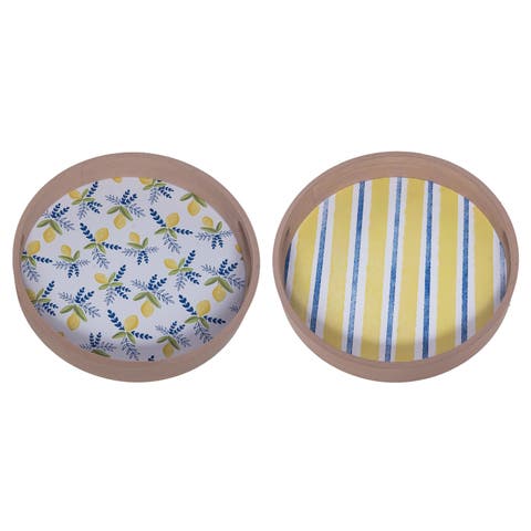 Wood Serving Tray Citrus Set of 2 Multicolored for Spring Tabletop Decor
