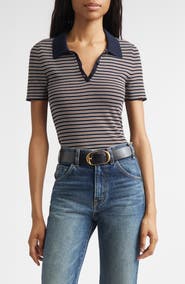 Nili Lotan Gemmatta Stripe Cotton Rib Polo