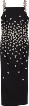 Oscar de la Renta Crystal Triangle Embellished Cocktail Dress