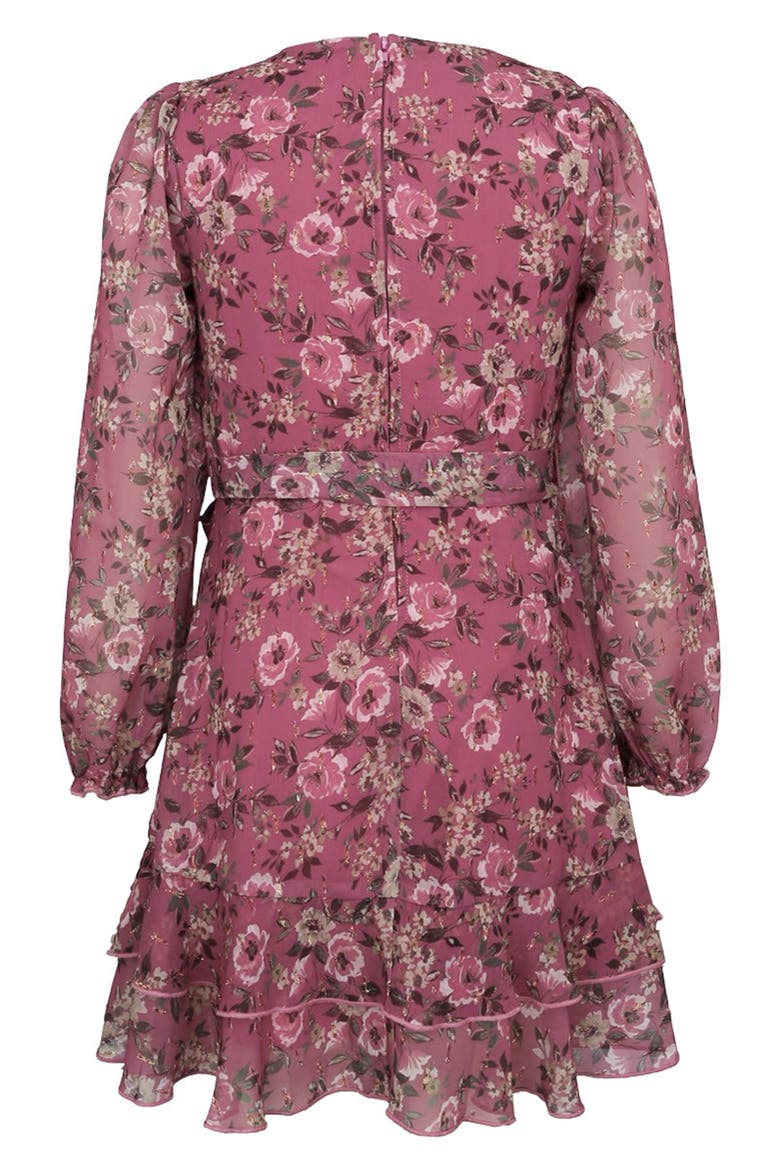 Kids' Metallic Long Sleeve Chiffon Party Dress, Alternate, color, ROSE DARK