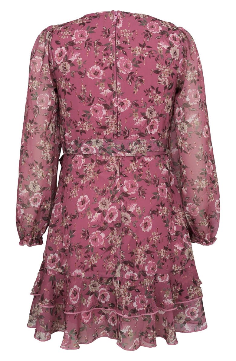 Zunie Kids' Metallic Long Sleeve Chiffon Party Dress, Alternate, color, Rose Dark