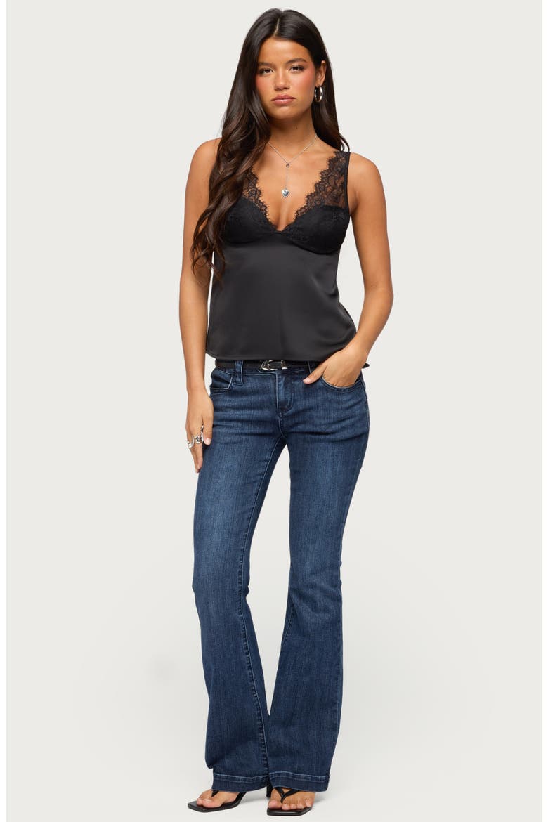 Vikkey Lace Trim Satin Tank, Alternate, color, BLACK