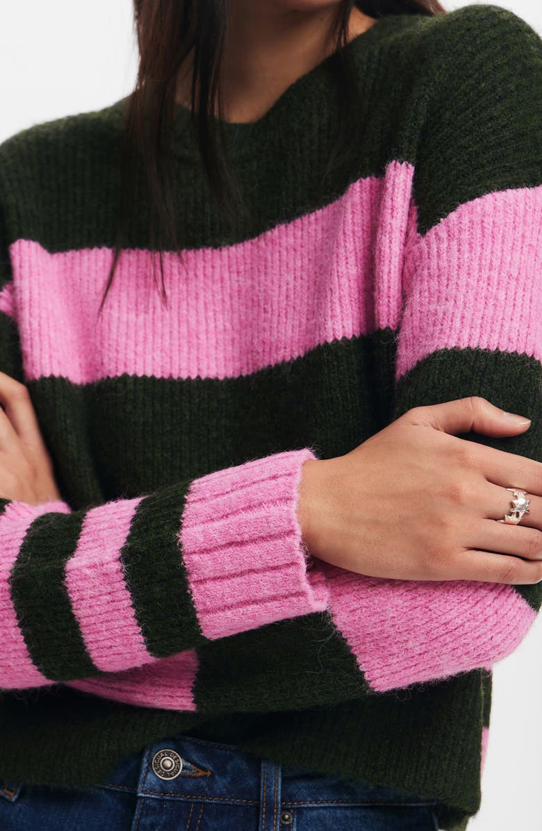 Desigual Hamilton Stripe Crewneck Sweater, Alternate, color, Dark Pink