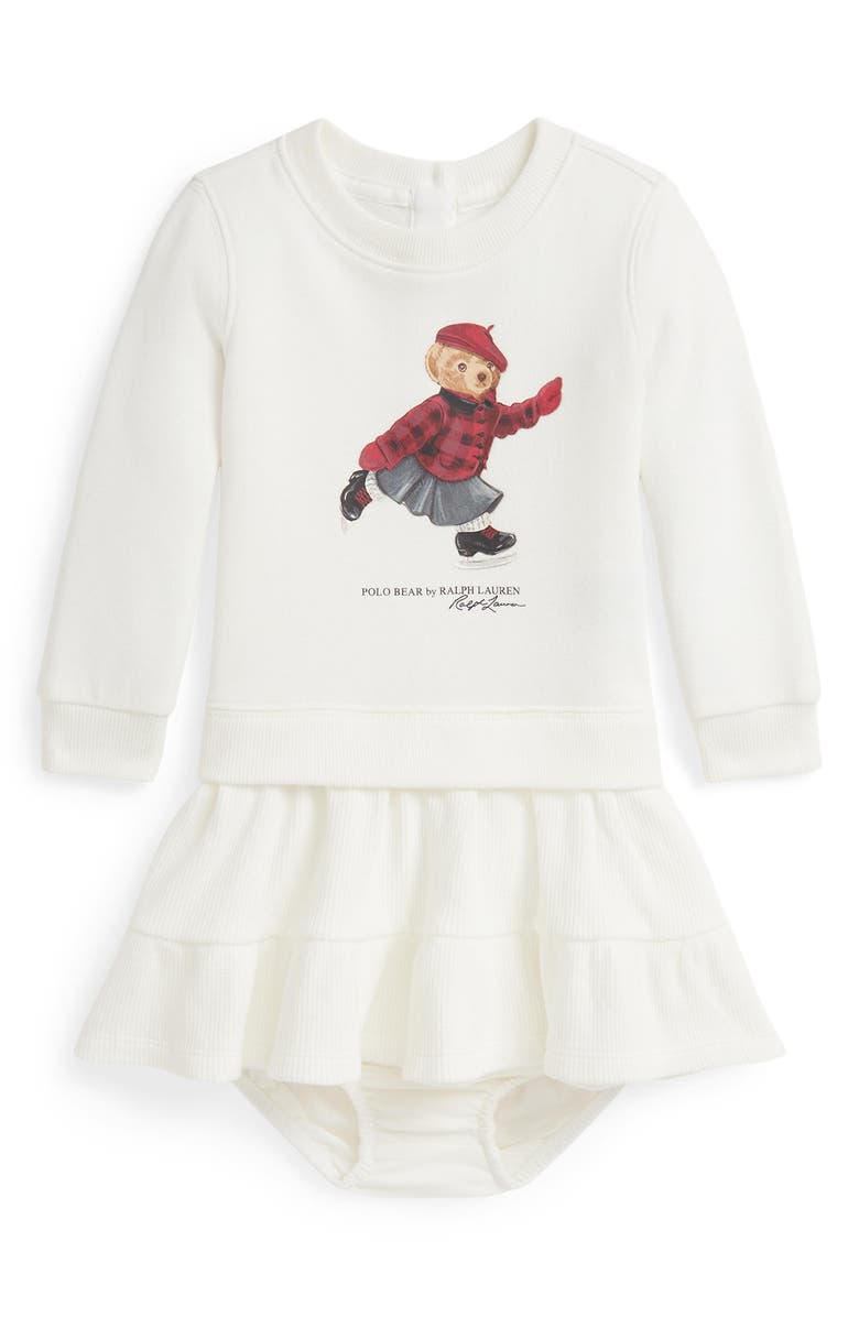 Ralph Lauren Logo Graphic Sweatshirt Dress & Bloomers, Main, color, Cream