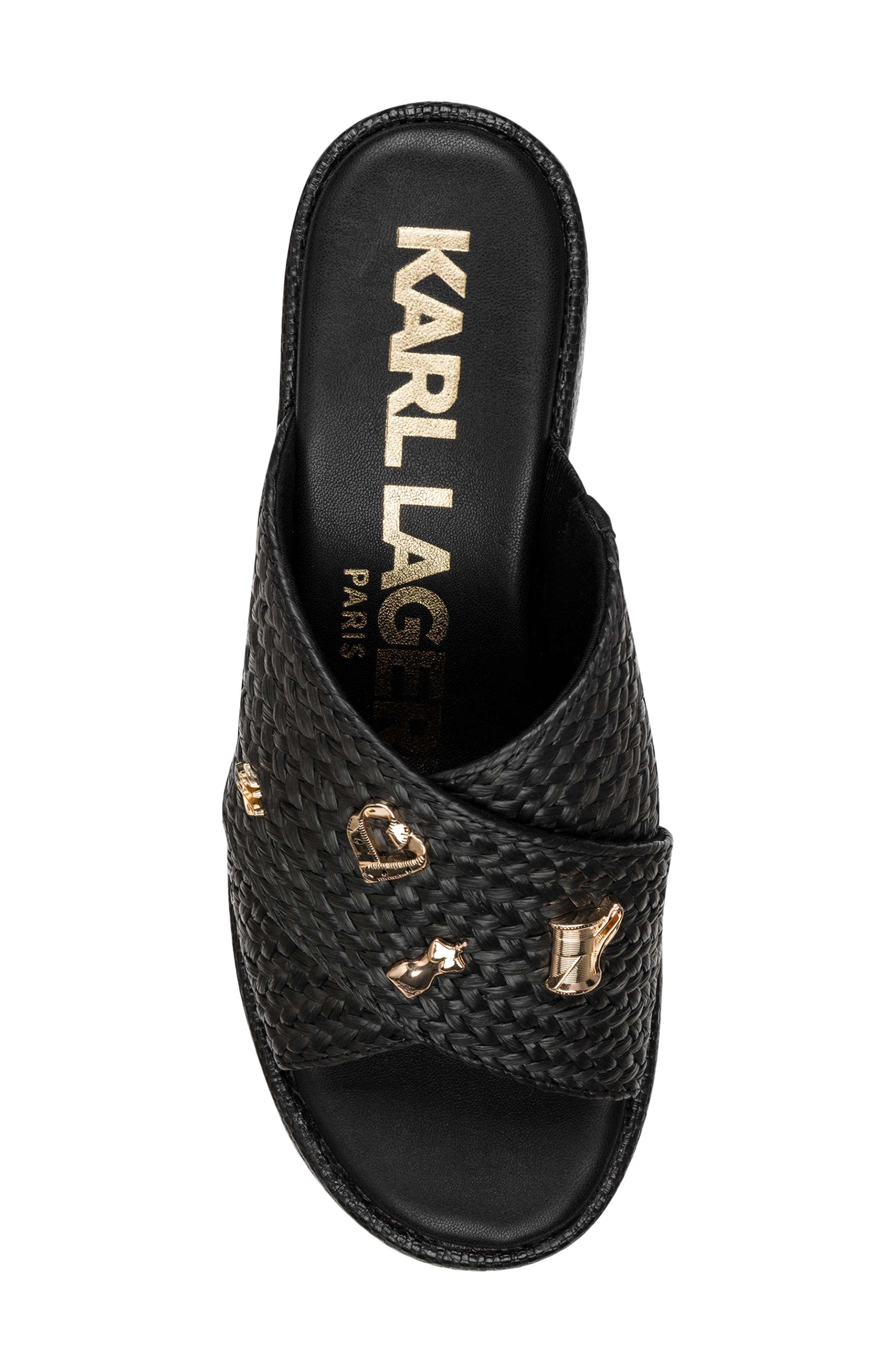 KARL LAGERFELD PARIS Caleigh Woven Platform Wedge Sandal, Alternate, color, Black