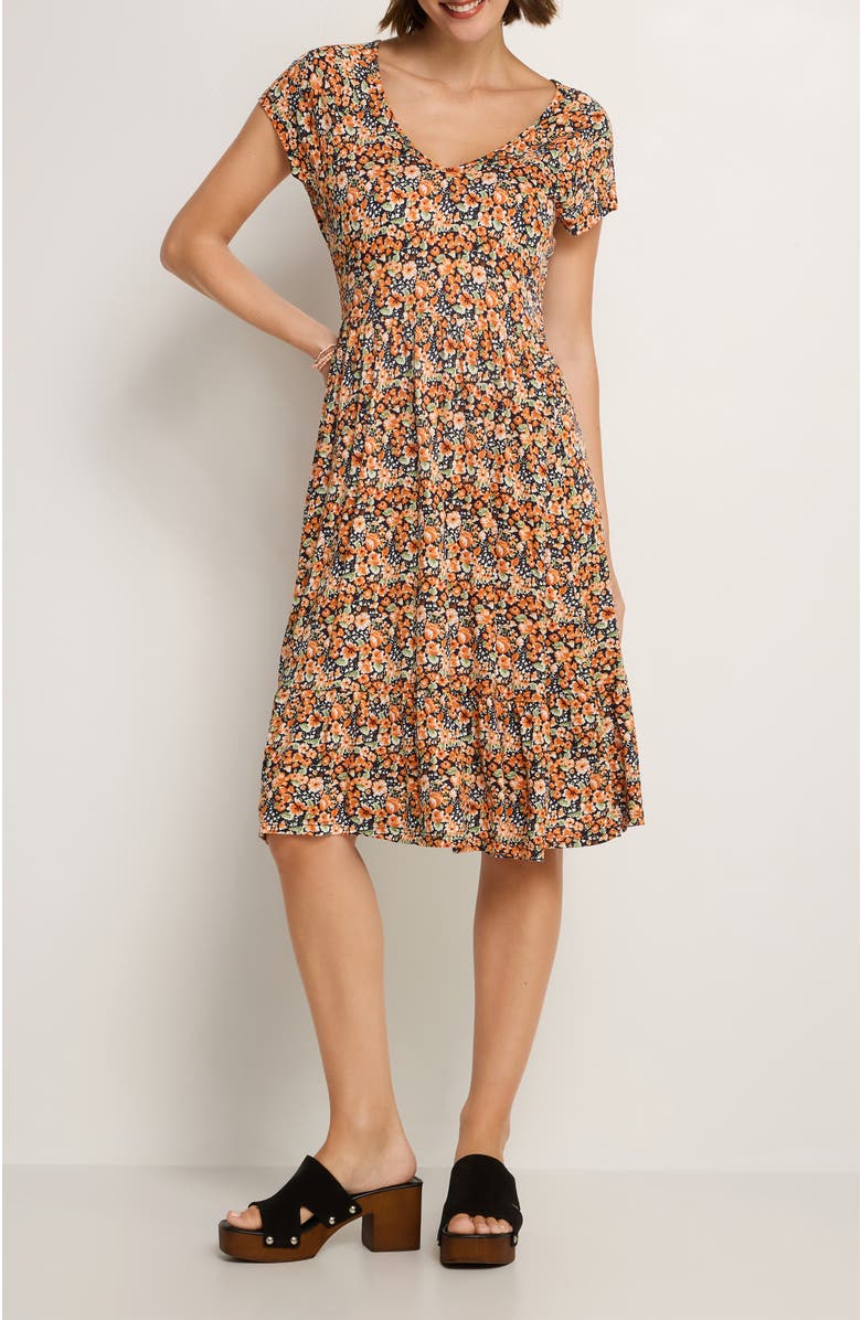 LASCANA Women's V-Neck Flounce Dress, Main, color, Multi