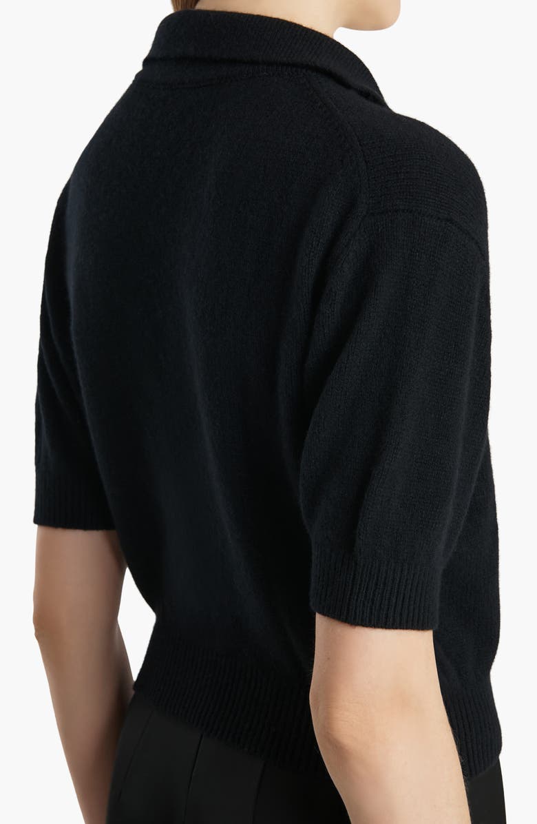 Khaite Leni Stretch Merino Wool & Cashmere Polo Sweater, Alternate, color, Black