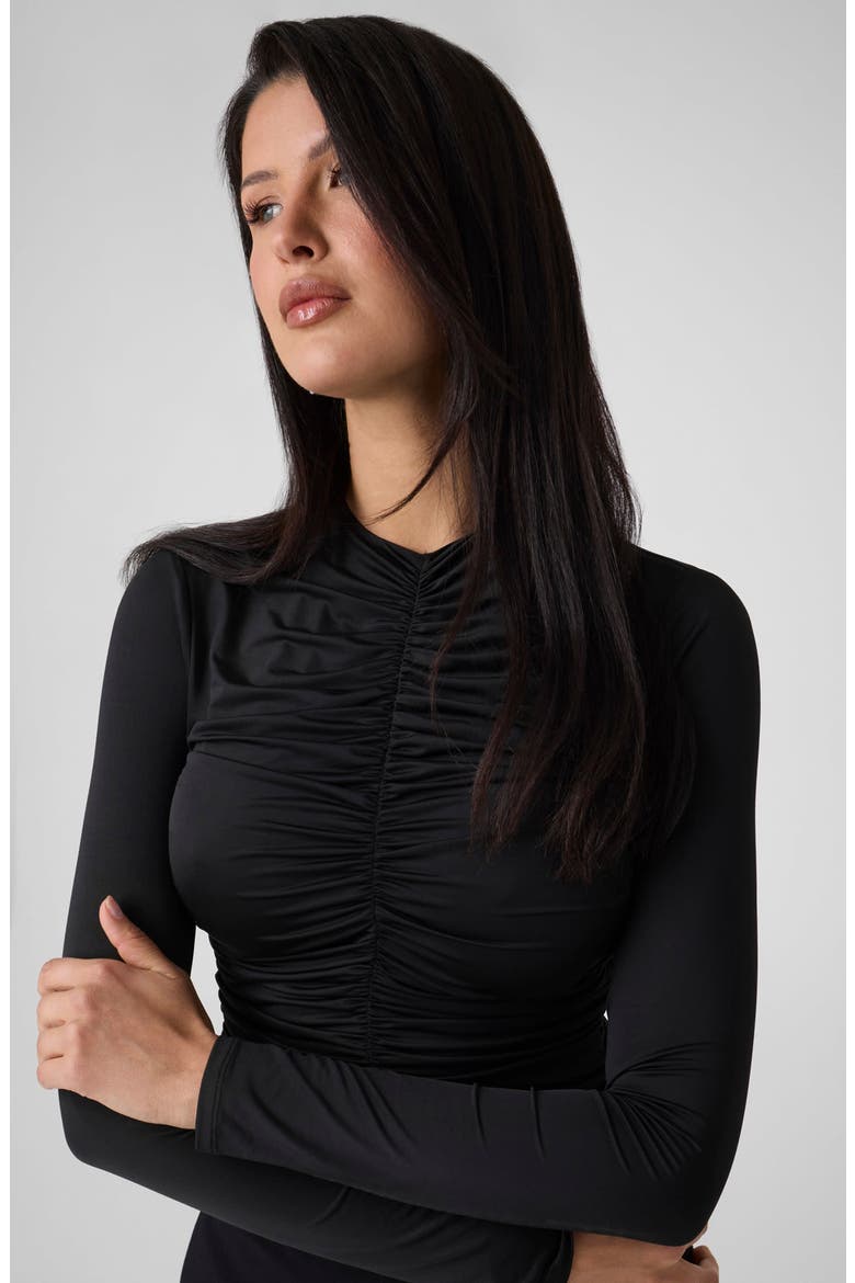 Ezme Ruched Mock Neck Top, Alternate, color, JBLACK-BLACK