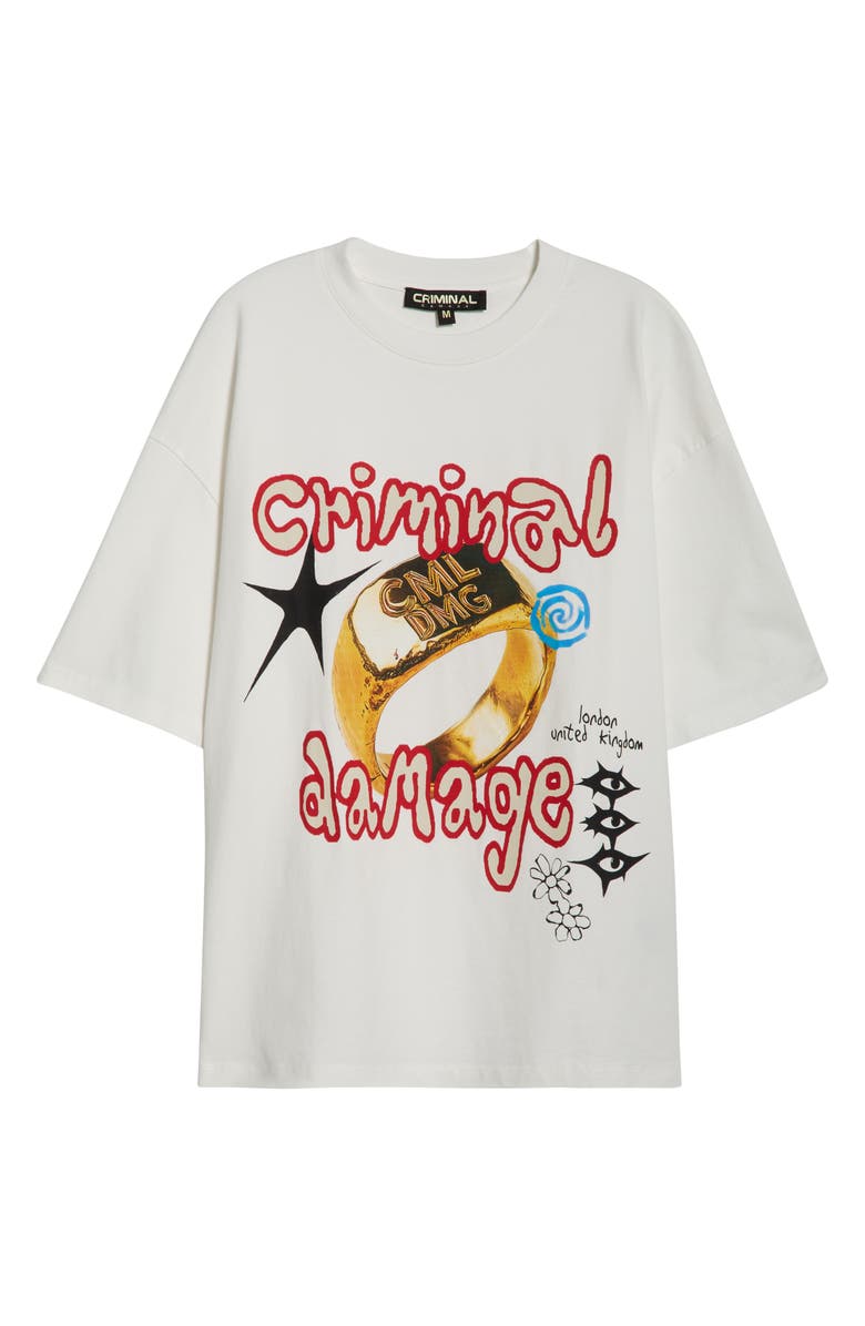 CRIMINAL DAMAGE Signet Ring Cotton Graphic T-Shirt, Alternate, color, Off White