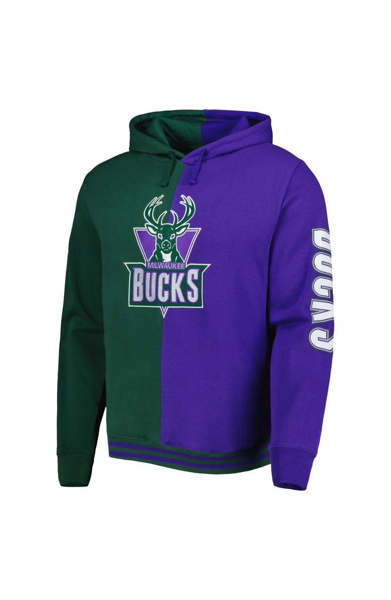 Mitchell & Ness Men's Mitchell & Ness Green/Purple Milwaukee Bucks Hardwood Classics Split Pullover Hoodie, Alternate, color, 