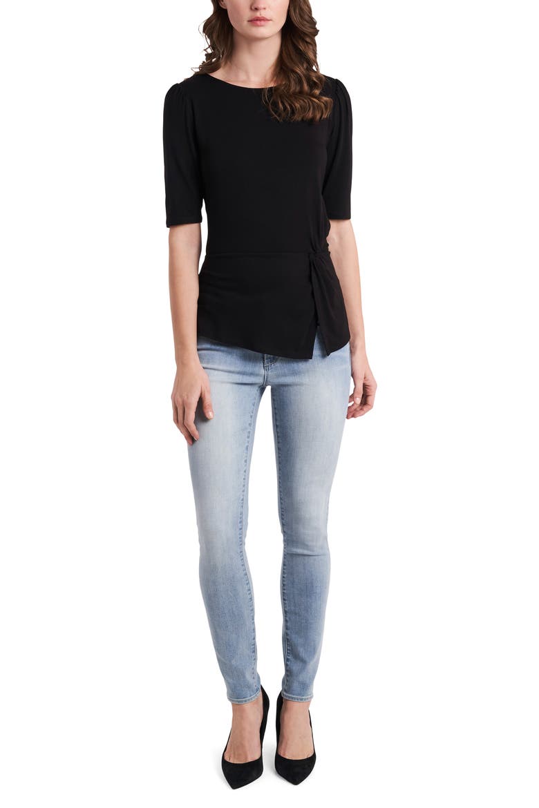 Side Twist Elbow Sleeve Top, Alternate, color, RICH BLACK