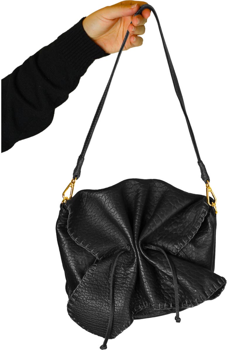 Carlos Falchi Full Size Convertible Butterfly Lambskin Crossbody Bag, Alternate, color, Black Obsidian