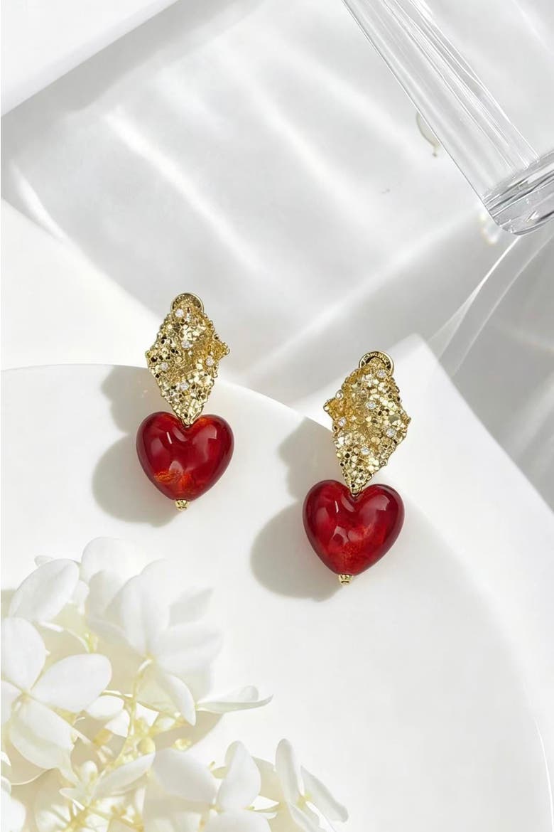 Valentina Murano Glass Heart Drop Earrings, Alternate, color, Red