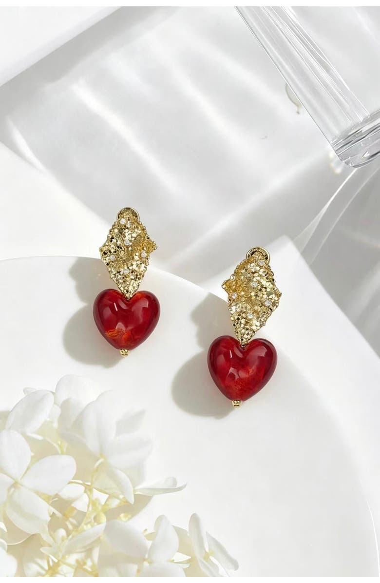 Classicharms Valentina Murano Glass Heart Drop Earrings, Alternate, color, Red